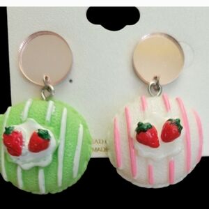 Strawberry Charm Earrings - Green and White